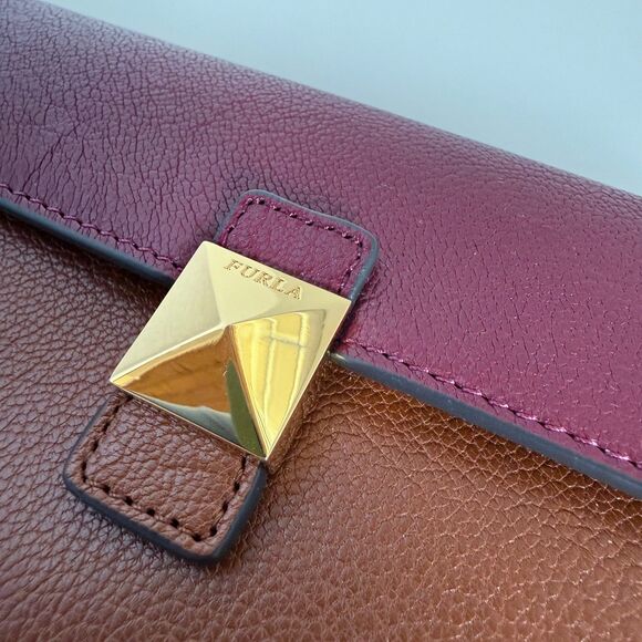 NWT Furla Metropolis Leather Colorblock Continental Wallet in Maroon Brown Slate - Picture 4 of 10